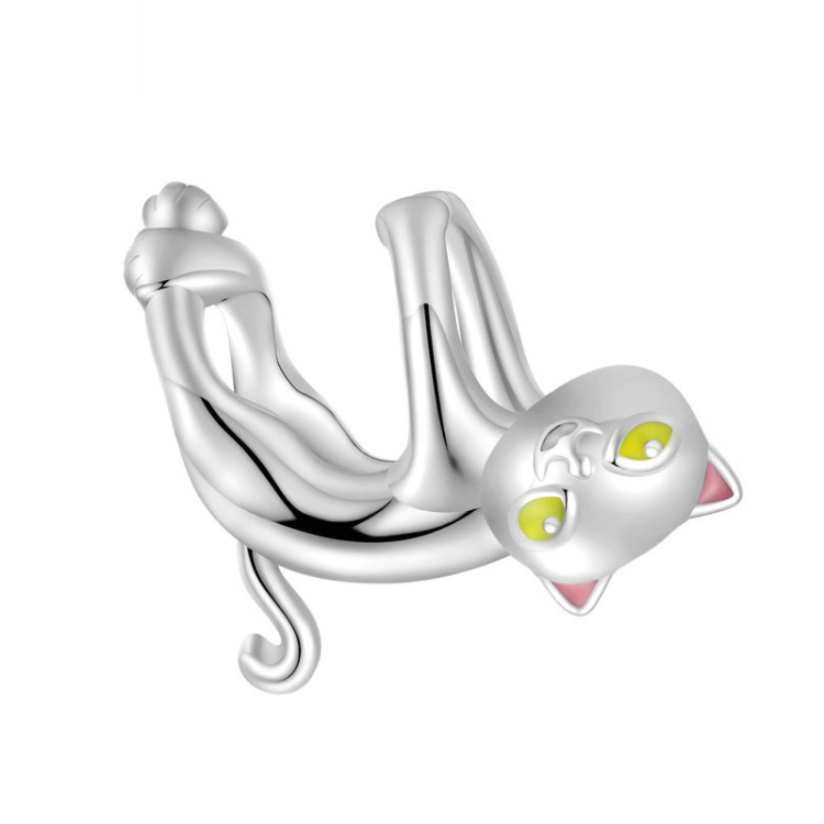BSC520 Cat DIY Bead Electroplated Textured Beads Accessories, Color: Silver