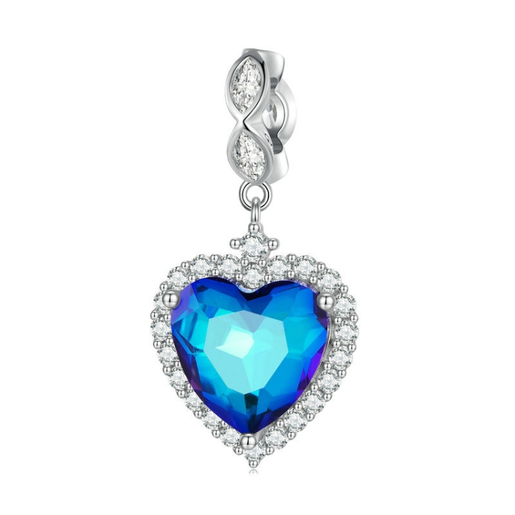BSC775 Sterling Silver S925 Ocean Heart Zircon Plated Platinum Bracelet Bead