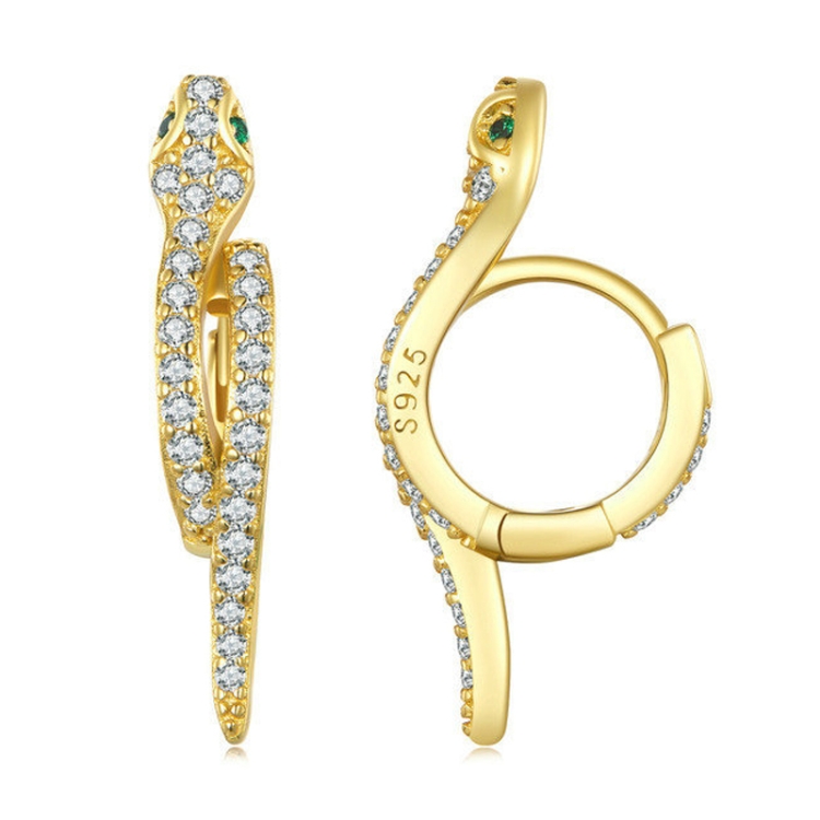 BSE669-B Sterling Silver S925 White Gold Plated Zircon Snake Earrings