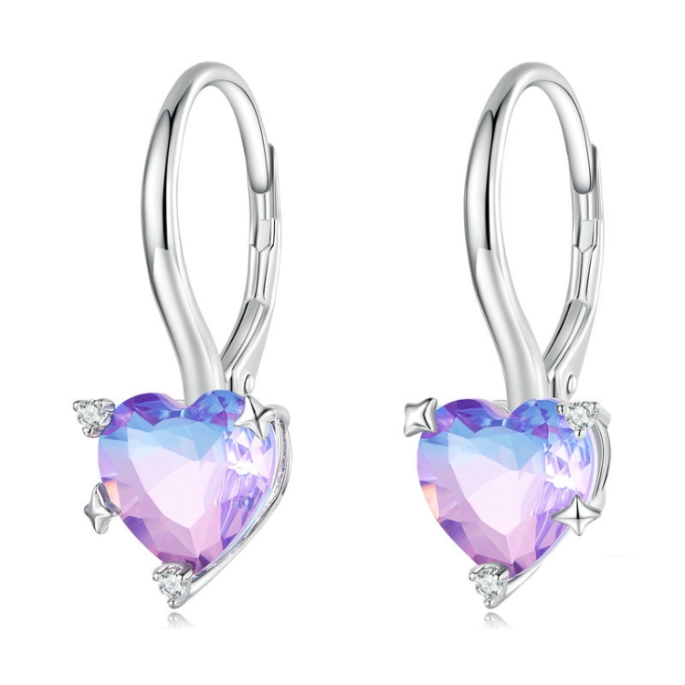 BSE743 Sterling Silver S925 White Gold Plated Zirconia Illusion Heart Earrings