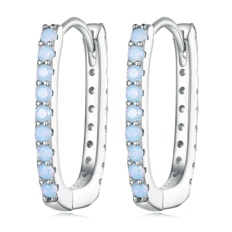BSE744 Sterling Silver Simple Geometric Square White Gold Plated Opal Nanite Earrings