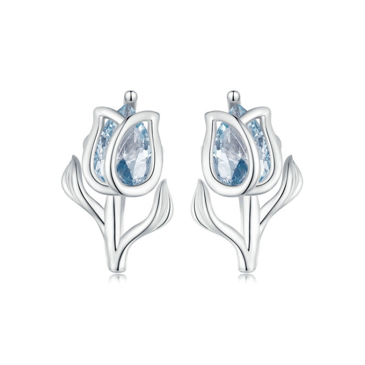 BSE873 925 Sterling Silver Tulip Stud Earrings for Women
