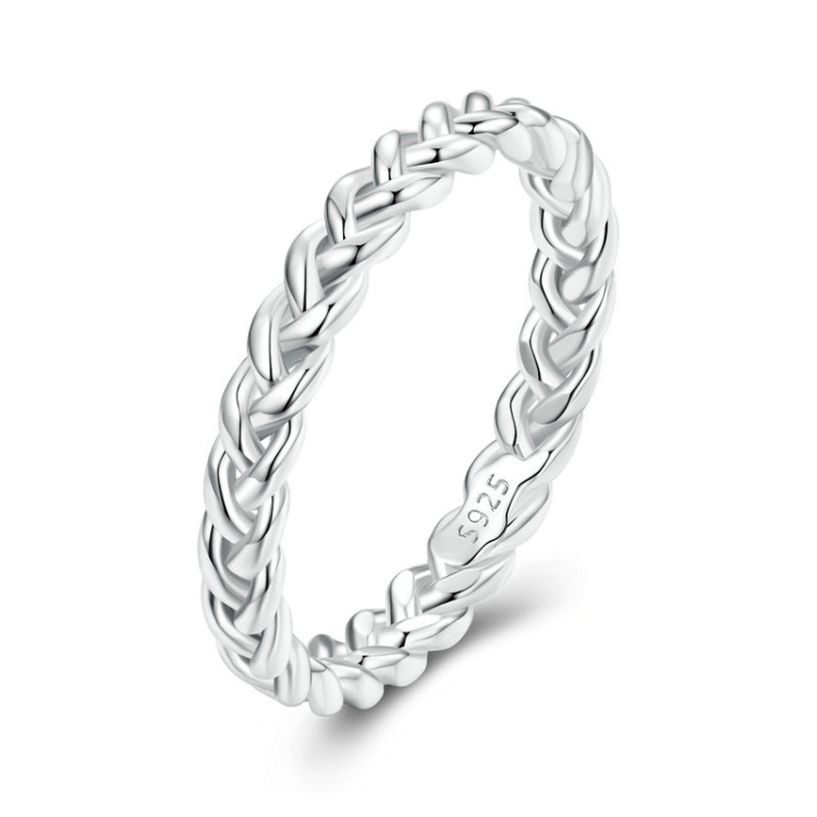 BSR311 Sterling Silver S925 Geometric Twist White Gold Plated Ring(No.7)