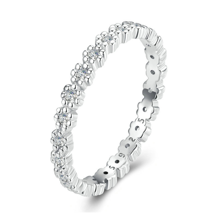 BSR346 Geometric Sterling Silver S925 Small Wreath Zirconium Plated White Gold Ring(No.7)