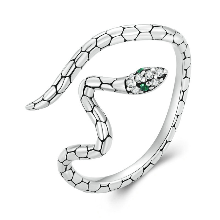 BSR347 Sterling Silver S925 Zirconia Wrapped Spirit Snake Snake Open Ring