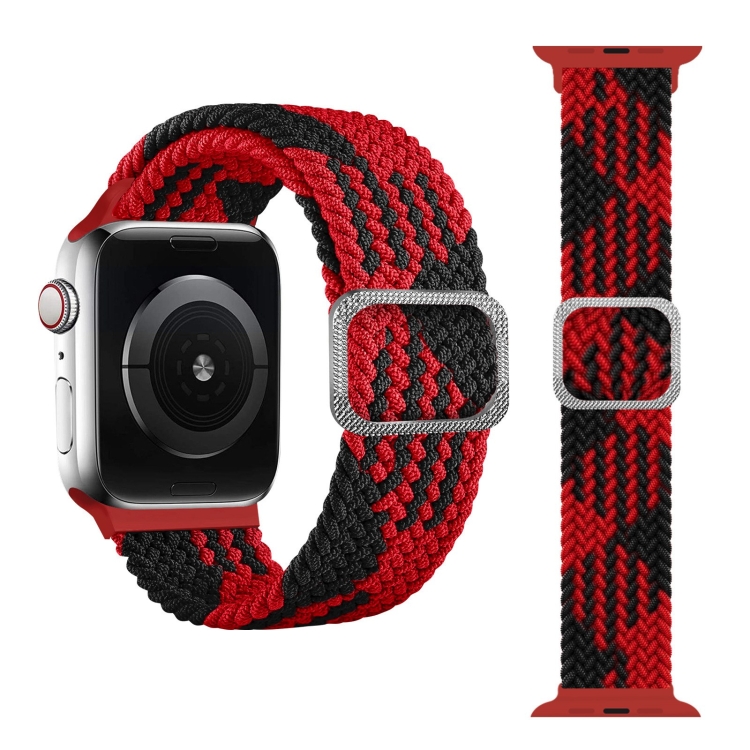 Buckle Braided Elastic Strap Watch Band For Apple Watch Series 7 41mm / 6 & SE & 5 & 4 40mm / 3 & 2 & 1 38mm(Red Between Black)