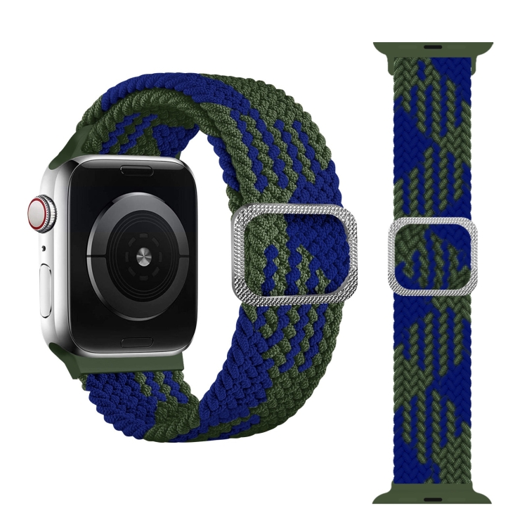 Buckle Braided Elastic Strap Watch Band For Apple Watch Series 7 45mm / 6 & SE & 5 & 4 44mm / 3 & 2 & 1 42mm(Blue Between Green)