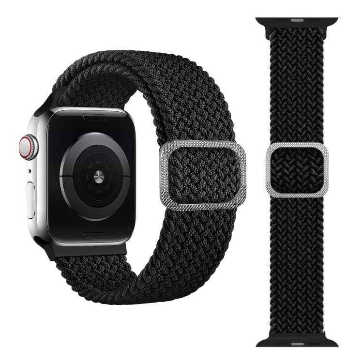 Buckle Braided Elastic Strap Watch Band For Apple Watch Series 9&8&7 41mm / SE 3&SE 2&6&SE&5&4 40mm / 3&2&1 38mm(Black)