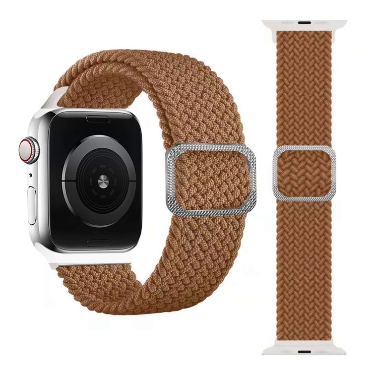 Buckle Braided Elastic Strap Watch Band For Apple Watch Series 9&8&7 41mm / SE 3&SE 2&6&SE&5&4 40mm / 3&2&1 38mm(Coffee)