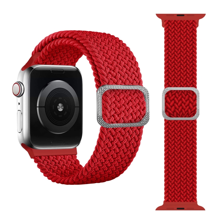 Buckle Braided Elastic Strap Watch Band For Apple Watch Series 9&8&7 41mm / SE 3&SE 2&6&SE&5&4 40mm / 3&2&1 38mm(Red)
