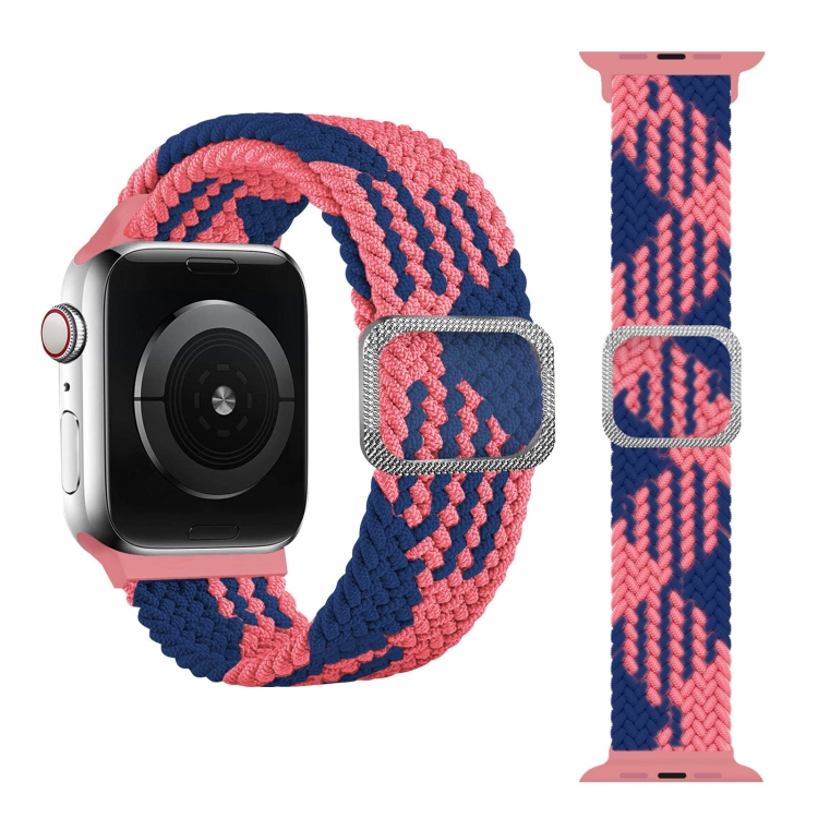 Buckle Braided Elastic Strap Watch Band For Apple Watch Ultra 49mm&Watch Ultra 2 49mm / Series 9&8&7 45mm / SE 3&SE 2&6&SE&5&4 44mm / 3&2&1 42mm(Pink Blue)