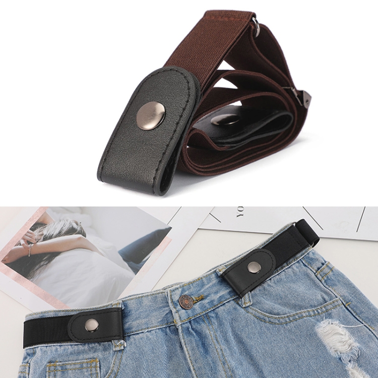 Buckle-free Elastic Force PU Leather Waistband, Length: 110cm(Brown)