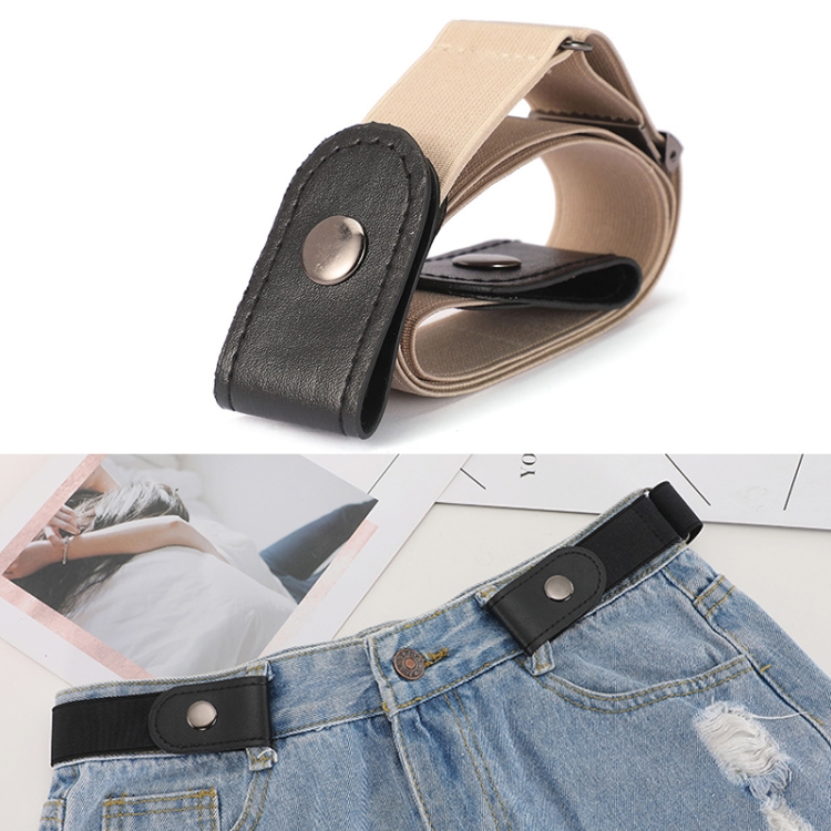 Buckle-free Elastic Force PU Leather Waistband, Length: 110cm(Khaki)