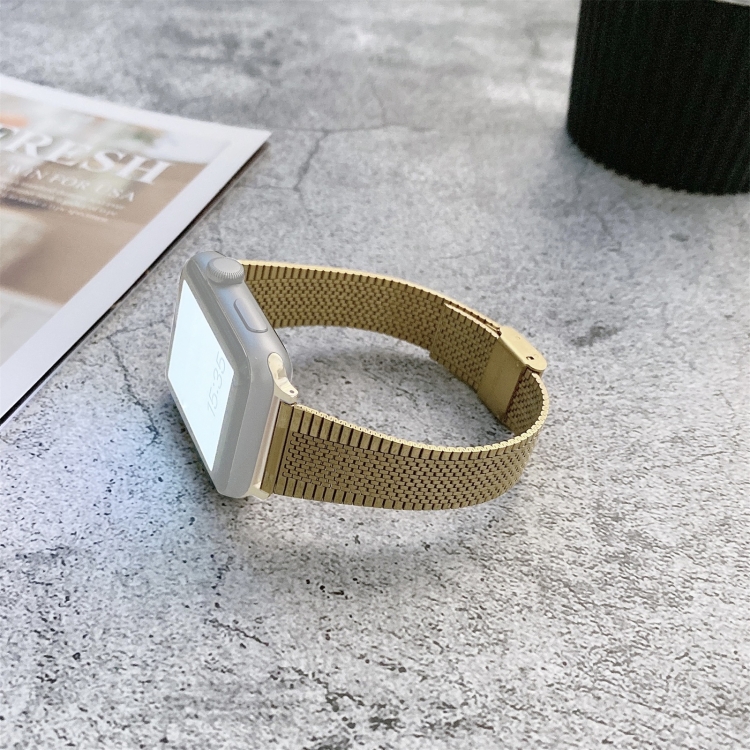 Buckle Style Steel Watch Band For Apple Watch Series 9&8&7 41mm / SE 3&SE 2&6&SE&5&4 40mm / 3&2&1 38mm(Gold)