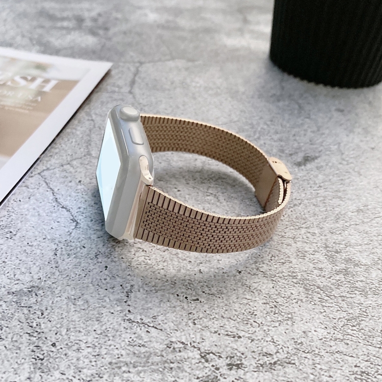Buckle Style Steel Watch Band For Apple Watch Series 9&8&7 41mm / SE 3&SE 2&6&SE&5&4 40mm / 3&2&1 38mm(Rose Gold)