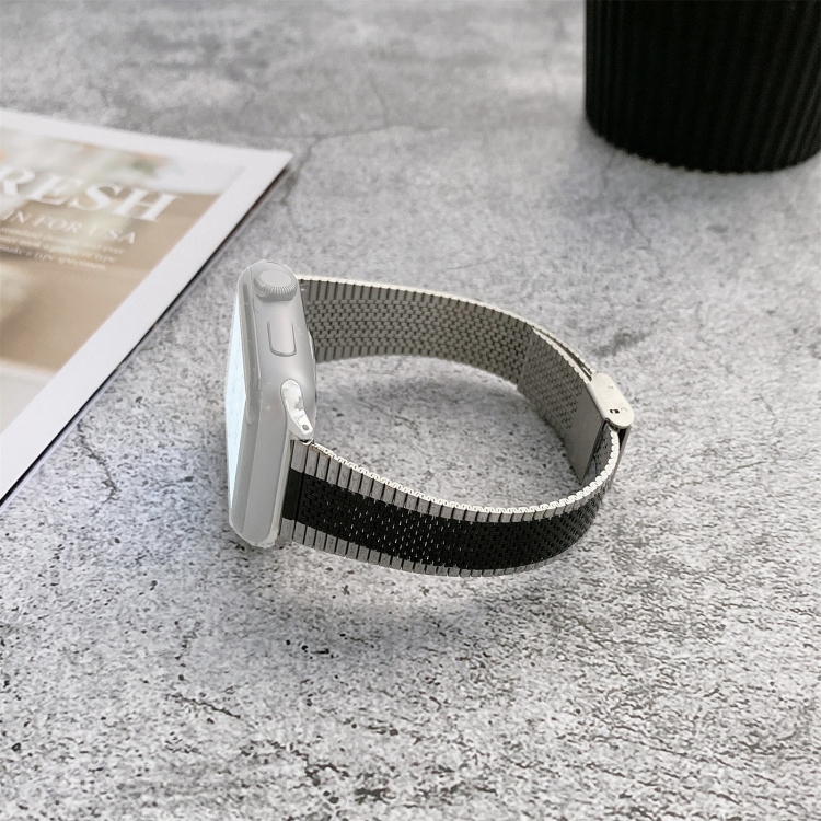 Buckle Style Steel Watch Band For Apple Watch Ultra 49mm&Watch Ultra 2 49mm / Series 9&8&7 45mm / SE 3&SE 2&6&SE&5&4 44mm / 3&2&1 42mm(Silver Black)