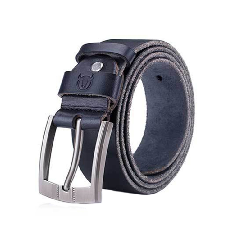 BULL CAPTAIN 01 Pin Buckle Thickened Cowhide Wear-Resistant Belt, Length: 125cm (Burr Black)