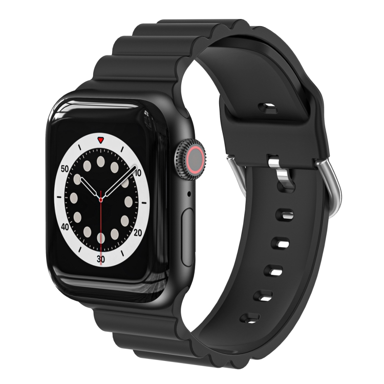 Business B Style Silicone Watch Band For Apple Watch Series 7 45mm / 6 & SE & 5 & 4 44mm / 3 & 2 & 1 42mm(Black)