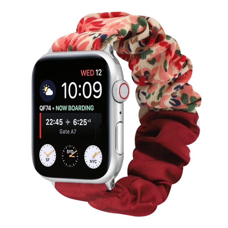 Butterfly Pattern Hair Ring Cloth Watch Band For Apple Watch Series 9&8&7 41mm / SE 3&SE 2&6&SE&5&4 40mm / 3&2&1 38mm(A)