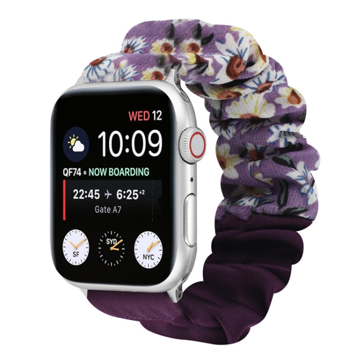 Butterfly Pattern Hair Ring Cloth Watch Band For Apple Watch Ultra 49mm&Watch Ultra 2 49mm / Series 9&8&7 45mm / SE 3&SE 2&6&SE&5&4 44mm / 3&2&1 42mm(F)