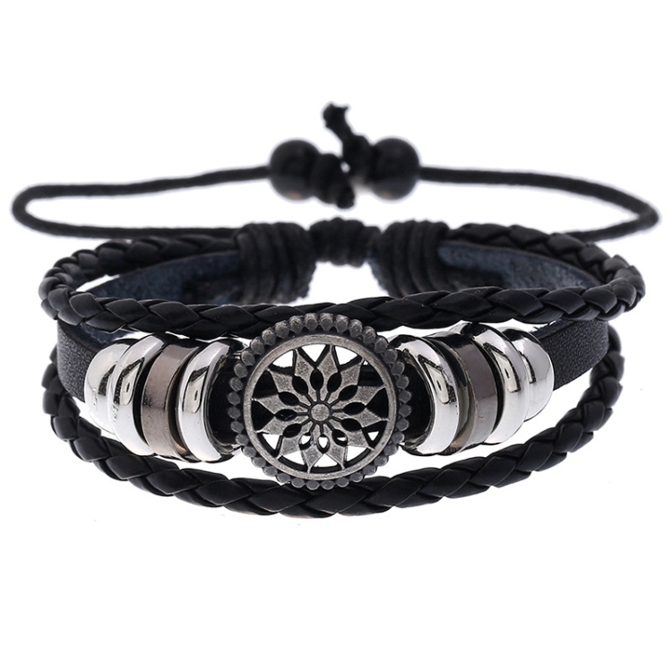 BX222 Sun Flower Beads Leather Personality Knitting Adjustable Bracelet