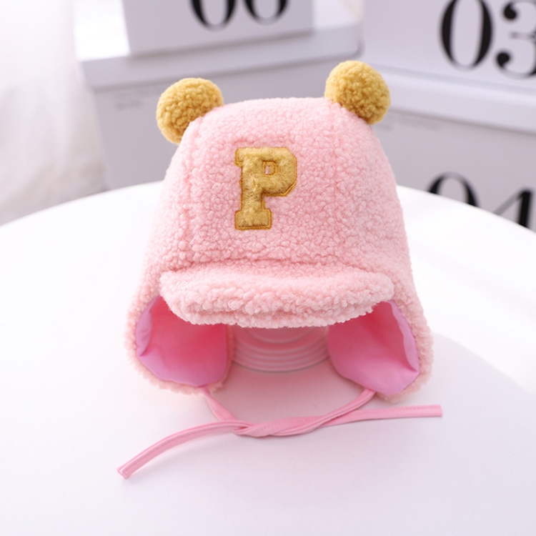 C0183 Letter Lamb Velvet Children Bomber Cap Warm Baby Hat with Cotto, Size: Around 50cm(Pink)