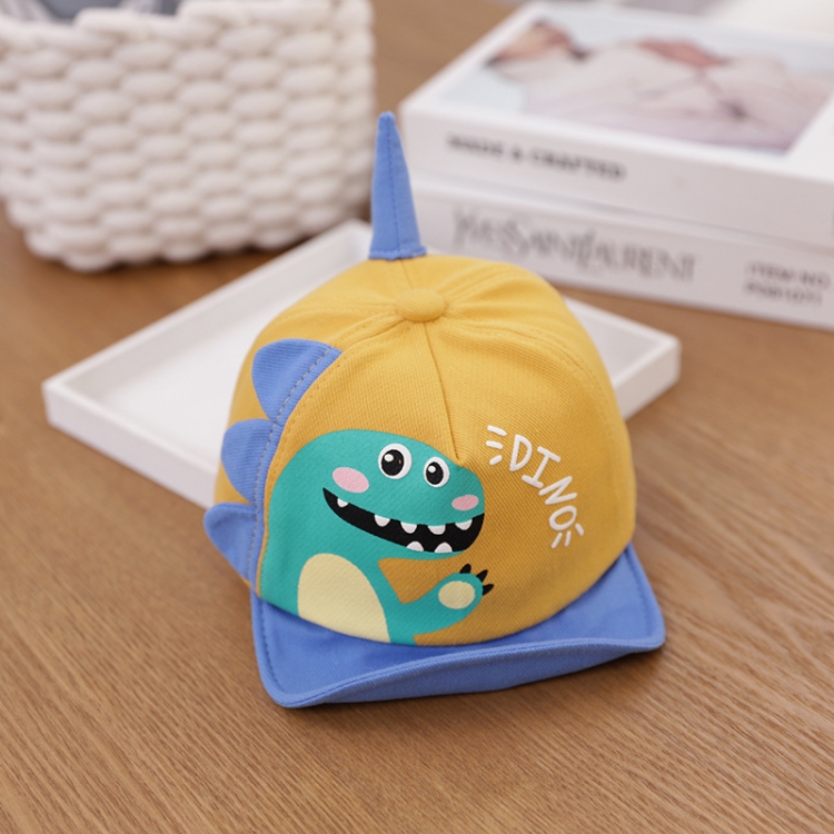 C0306 Spring Cartoon Dinosaur Pattern Baby Peaked Caps Infant Sunhat, Size: 48cm Adjustable(Yellow)