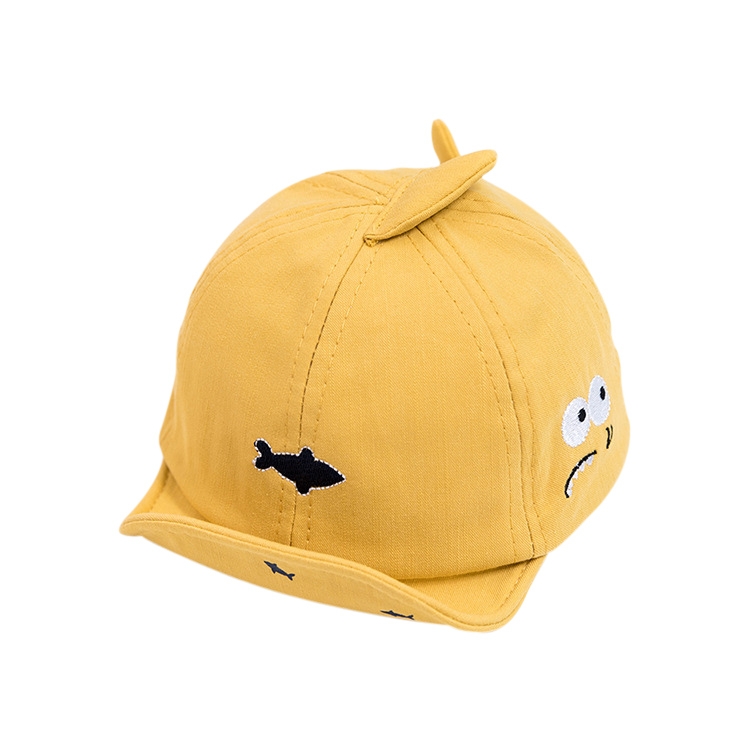 C0363 Cartoon Shark Pattern Baby Peaked Cap Cotton Hat, Size: 46cm Adjustable(Yellow)