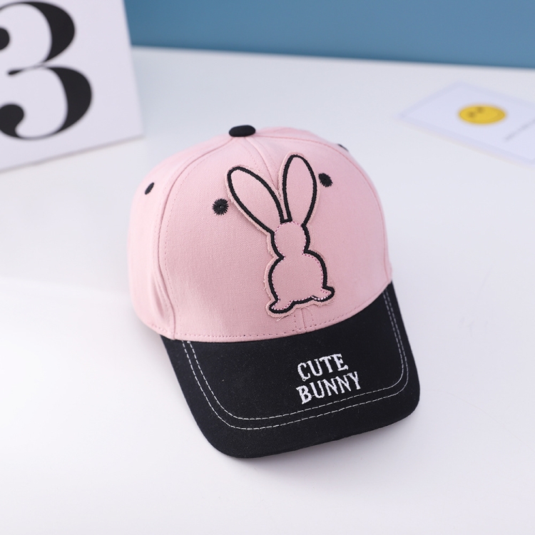 C0477 Cartoon Long-Eared Rabbit Pattern Baby Baseball Hat Children Peaked Cap, Size: 50cm Adjustable(Pink Top Black Brim)