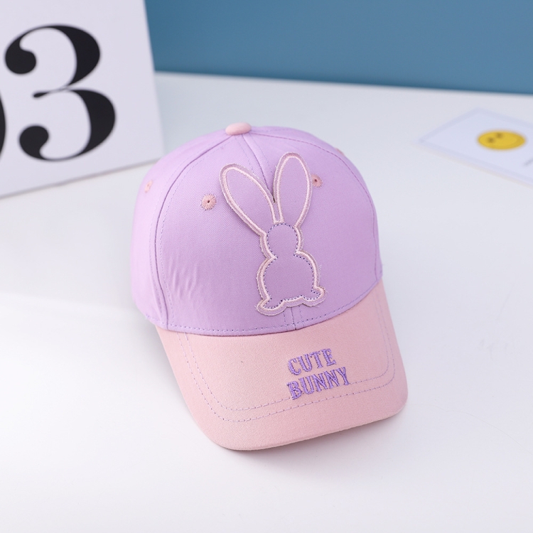 C0477 Cartoon Long-Eared Rabbit Pattern Baby Baseball Hat Children Peaked Cap, Size: 50cm Adjustable(Purple Top Pink Brim)