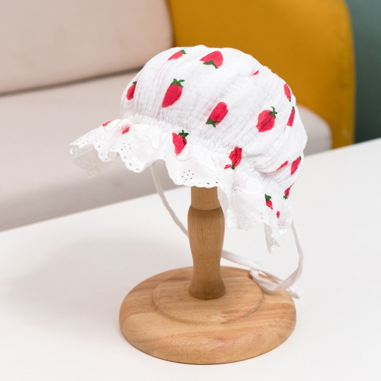 C0487 Strawberry Pattern Cotton Spring Baby Openning Lace Hat, Size: One Size(White)