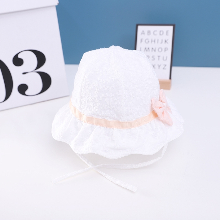 C0552 Bowknot Dot Baby Pot Hat Cotton Hat Fisherman Hat, Size: Around 48cm(White)