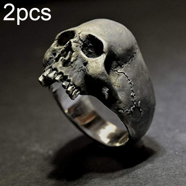 C56213 2pcs Punk Vintage Skull Ring Horror Skull Ring Men Gift, Size: 13(Tin-color)