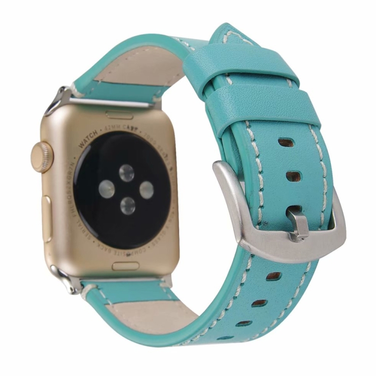 Calfskin Genuine Leather Watch Band For Apple Watch Series 7 45mm / 6 & SE & 5 & 4 44mm / 3 & 2 & 1 42mm(Blue)