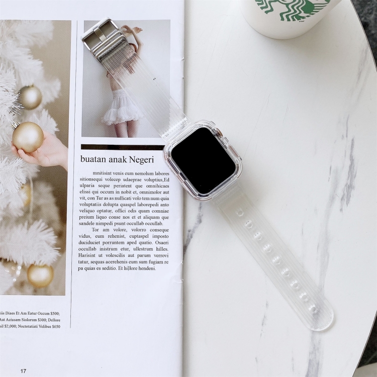 Candy Color Transparent TPU Watch Band For Apple Watch Series  7  45mm / & 6 & SE & 5 & 4 44mm(Transparent)