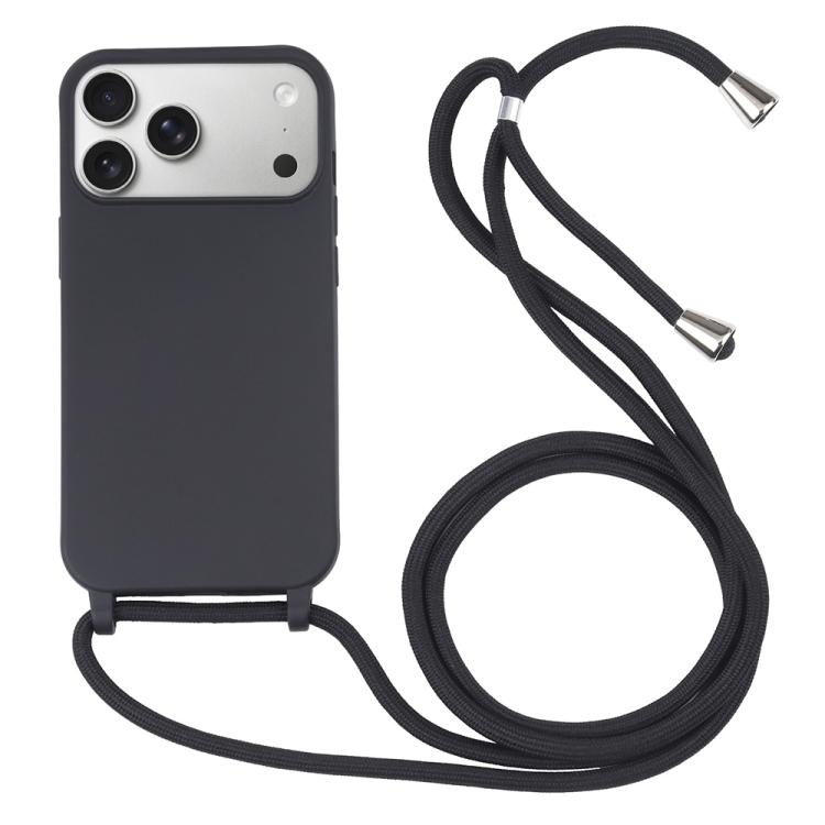 Candy Colors TPU Protective Phone Case with Lanyard For iPhone 17 Pro Max(Black)