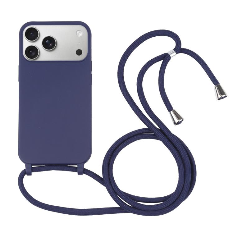 Candy Colors TPU Protective Phone Case with Lanyard For iPhone 17 Pro Max(Dark Blue)