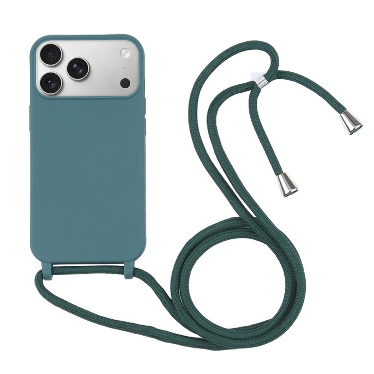 Candy Colors TPU Protective Phone Case with Lanyard For iPhone 17 Pro Max(Dark Green)