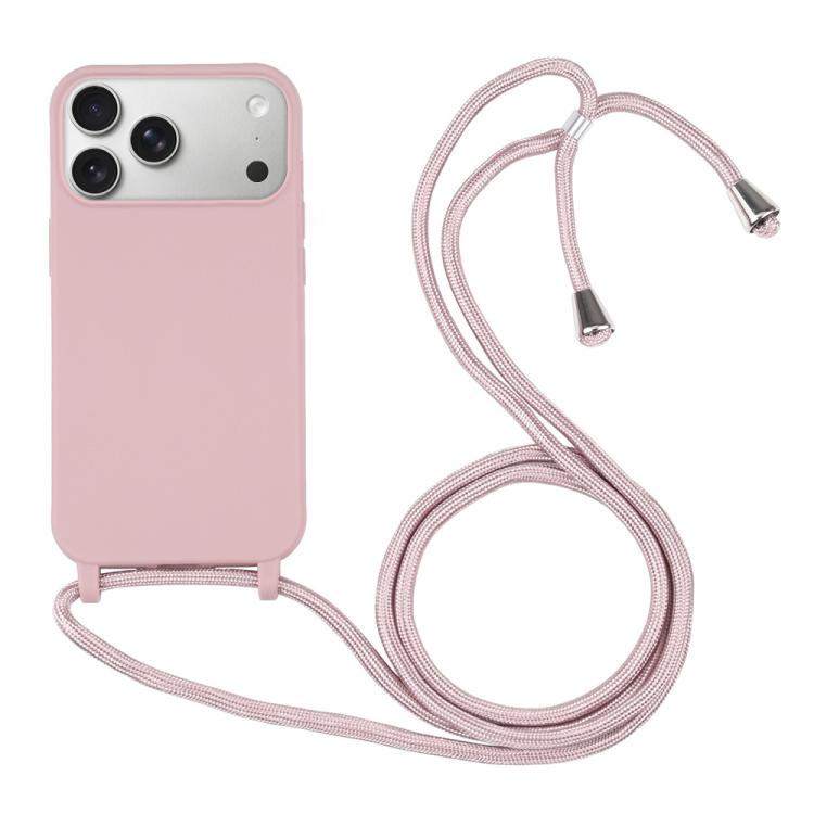 Candy Colors TPU Protective Phone Case with Lanyard For iPhone 17 Pro Max(Rose Gold)