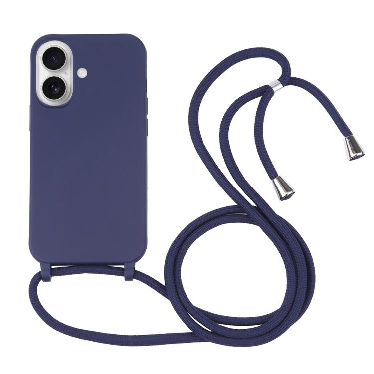 Candy Colors TPU Protective Phone Case with Lanyard For iPhone 17(Dark Blue)
