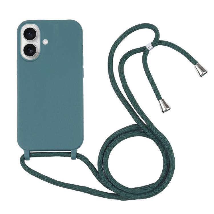 Candy Colors TPU Protective Phone Case with Lanyard For iPhone 17(Dark Green)