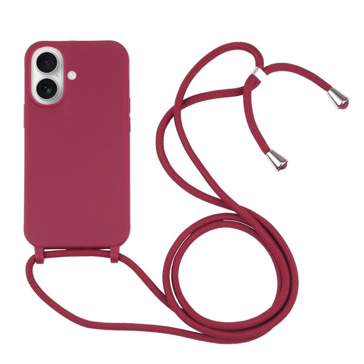 Candy Colors TPU Protective Phone Case with Lanyard For iPhone 17(Red)