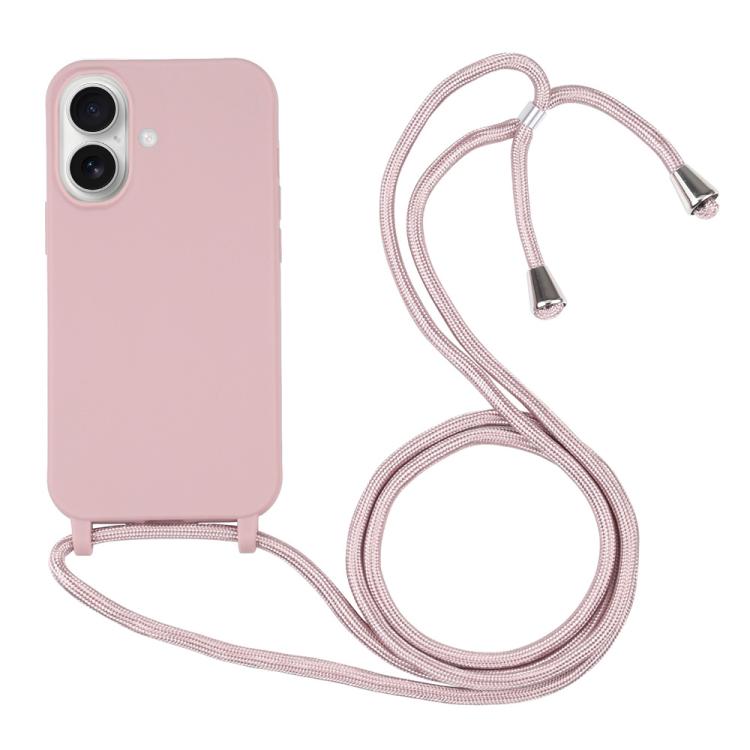 Candy Colors TPU Protective Phone Case with Lanyard For iPhone 17(Rose Gold)