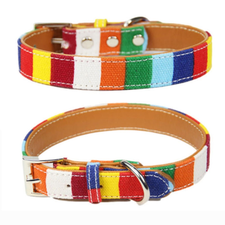Canvas+PU Colorful Strip Pet Dog Collar L 2.5 x 50cm(Yellow)