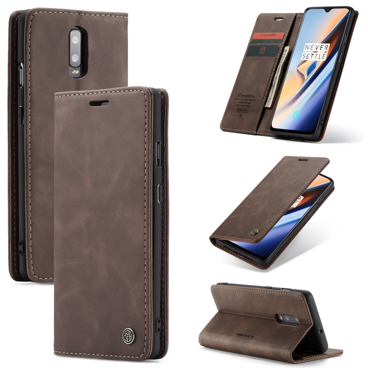 CaseMe-013 Multi-functional Retro Frosted Horizontal Flip Leather Case with Card Slot & Holder & Wallet For OnePlus 7(Coffee)