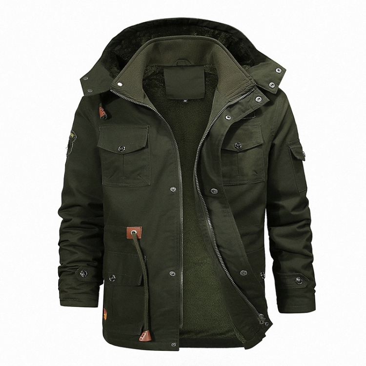 Casual Belt Zipper Thickened Side Seam Pocket Windbreaker, Size: L(Green)