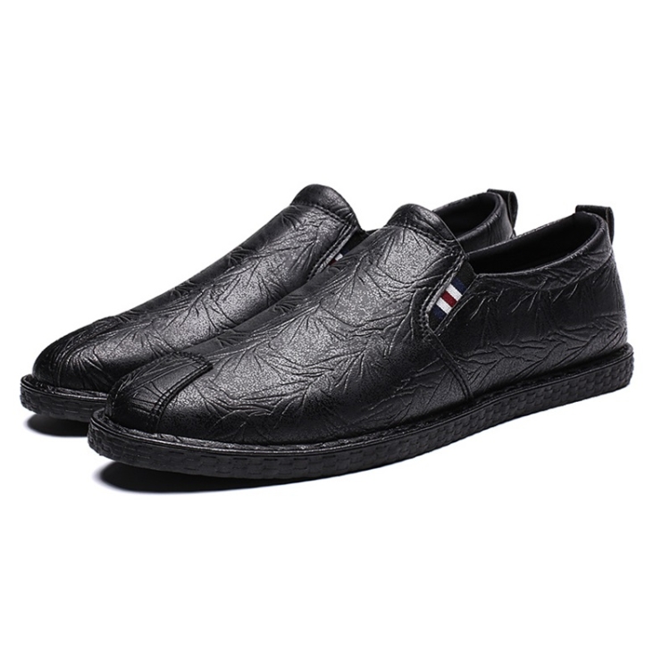 Casual Breathable Round Head Leather Shoes for Men (Color:Black Size:43)
