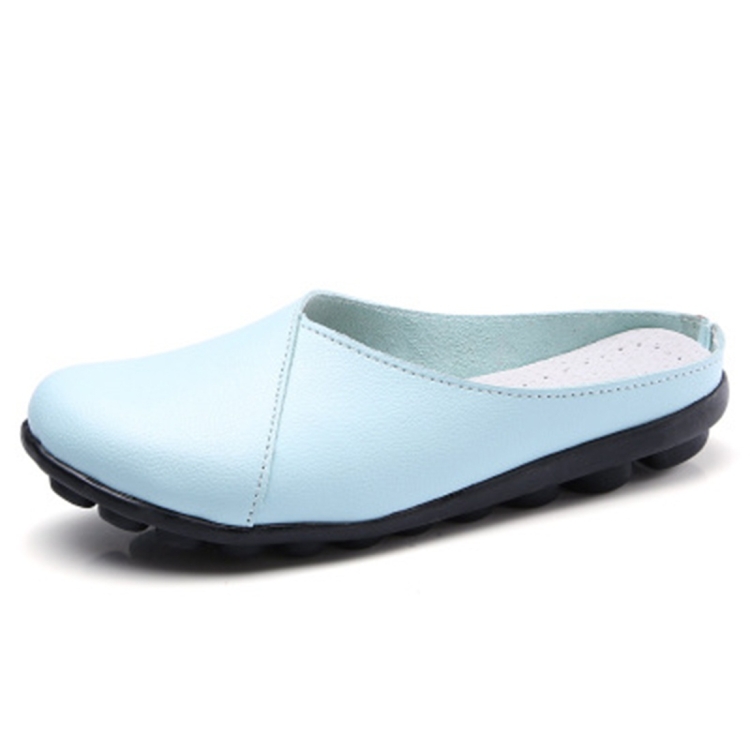 Casual Half Drag Lazy Shoes Shallow Mouth Peas Shoes for Women (Color:Baby Blue Size:40)