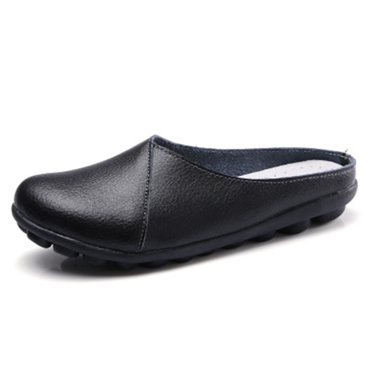 Casual Half Drag Lazy Shoes Shallow Mouth Peas Shoes for Women (Color:Black Size:40)