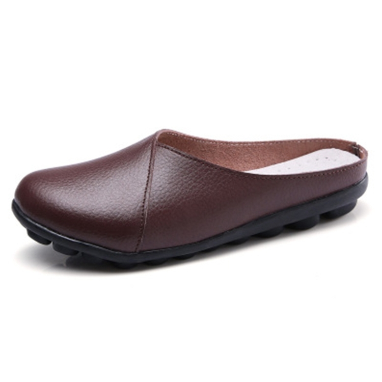 Casual Half Drag Lazy Shoes Shallow Mouth Peas Shoes for Women (Color:Brown Size:36)